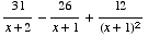 31/(x + 2) - 26/(x + 1) + 12/(x + 1)^2