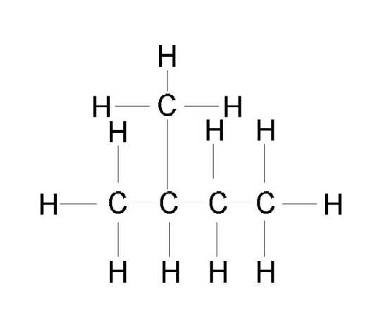 Structural formula for 2-methylbutane.