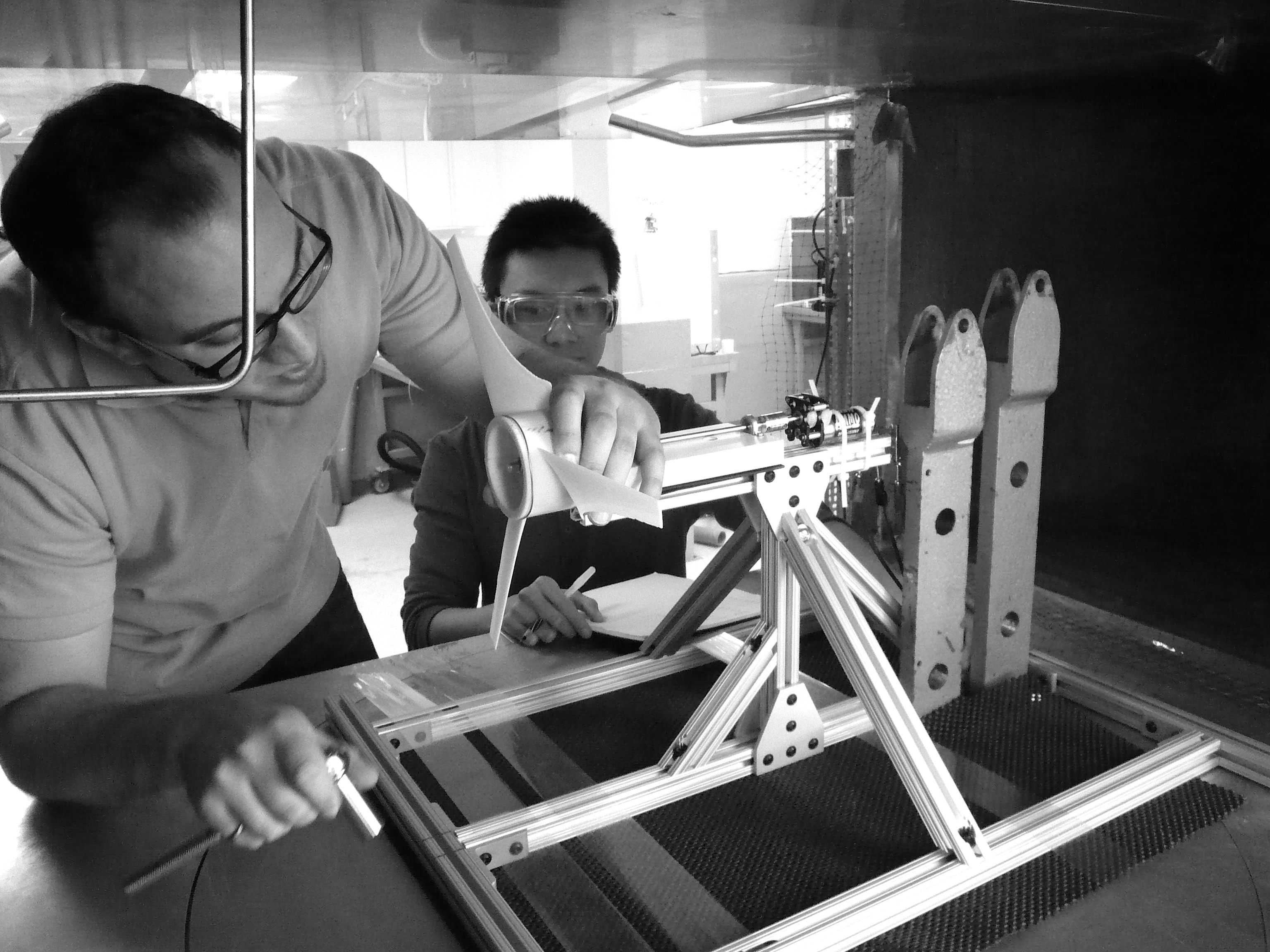M. Shaefer and J. Chung Installing Test Turbine In the UML Windtunnel