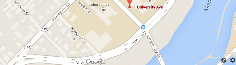 Google Map of 1 University Avenue, Lowell, MA, 01854