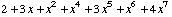 2 + 3 x + x^2 + x^4 + 3 x^5 + x^6 + 4 x^7