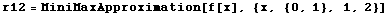 r12 = MiniMaxApproximation[f[x], {x, {0, 1}, 1, 2}]
