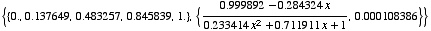 {{0., 0.137649, 0.483257, 0.845839, 1.}, {(0.999892 - 0.284324 x)/(0.233414 x^2 + 0.711911 x + 1), 0.000108386}}