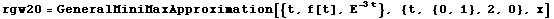 rgw20 = GeneralMiniMaxApproximation[{t, f[t], E^(-3t)}, {t, {0, 1}, 2, 0}, x]