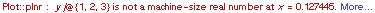 Plot :: plnr : y/@{1, 2, 3} is not a machine-size real number at x = 0.127445 .  More…